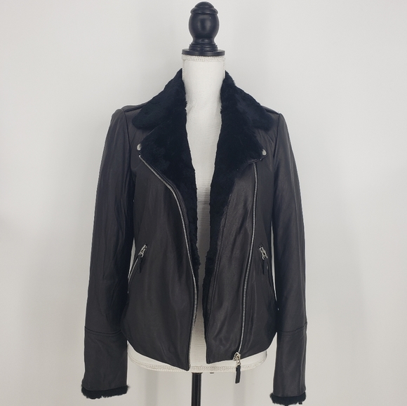 Gerard Darel Leather & Fur Trim Jacket in Black - Picture 4 of 11